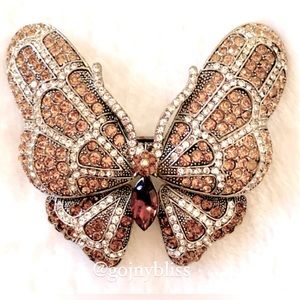 Vintage Luminous Amber Hues Crystal Rhinestone Butterfly Womens Barrette